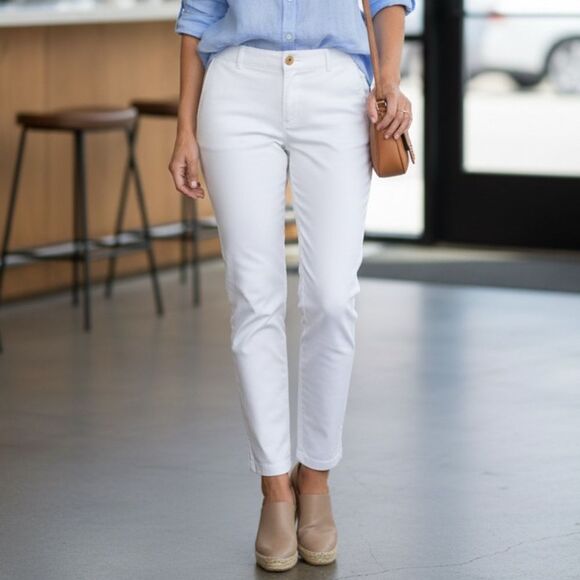 MICHAEL Michael Kors Pants - Michael Michael Kors White Stretch Cotton Slim Ankle Chino Pants Size 8